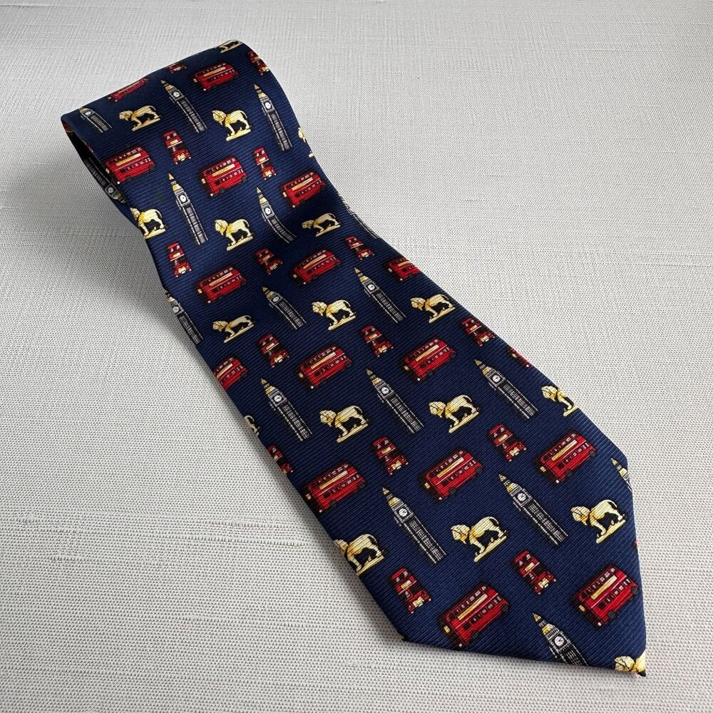 London Tie Novelty Silk Necktie Handmade by Bijoux Terner, Double Decker Bus